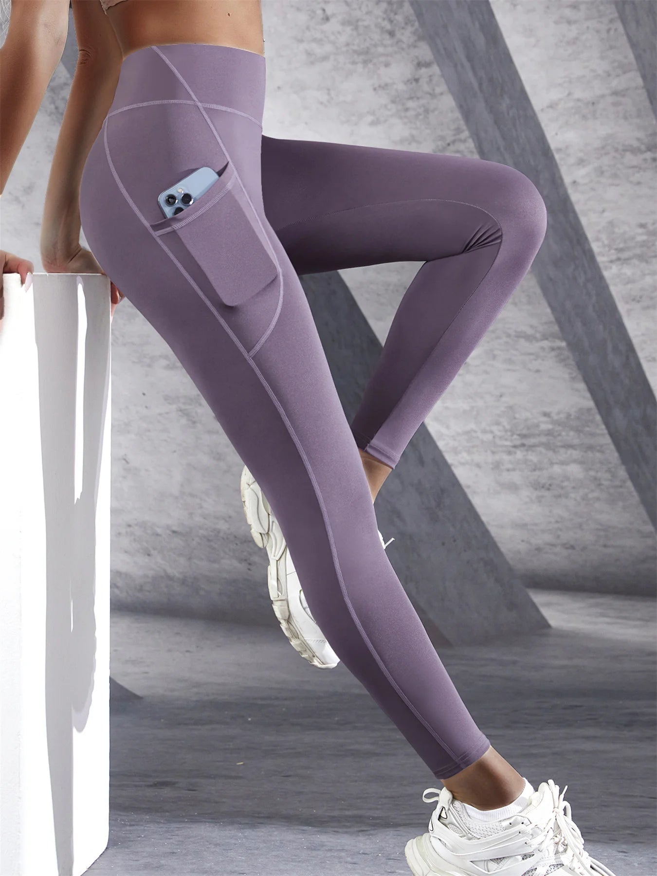 Nova cintura alta leggings meninas estiramento calças com bolsos push up fitness correndo calças esportivas cor sólida
