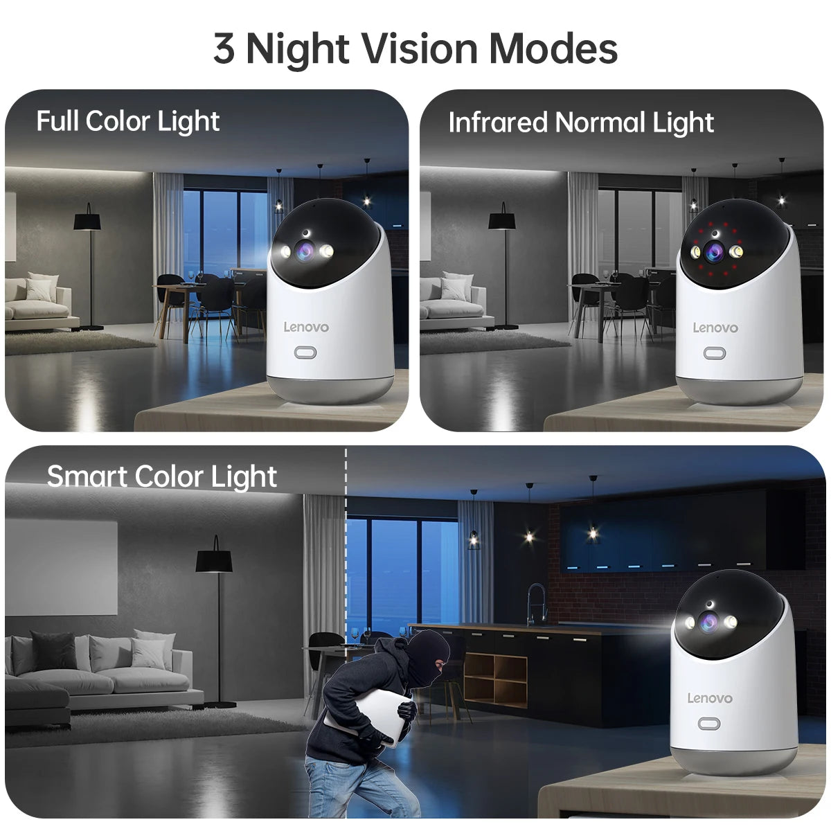 Lenovo 5mp wifi câmera de casa inteligente, câmera ip interna, cor cheia, visão noturna, automático e segurança cctv.