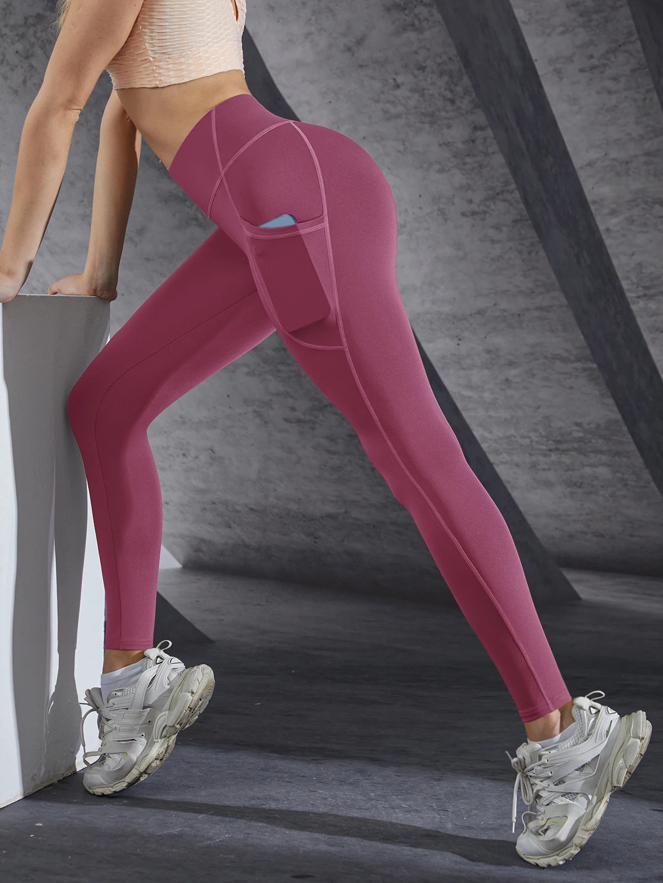Nova cintura alta leggings meninas estiramento calças com bolsos push up fitness correndo calças esportivas cor sólida